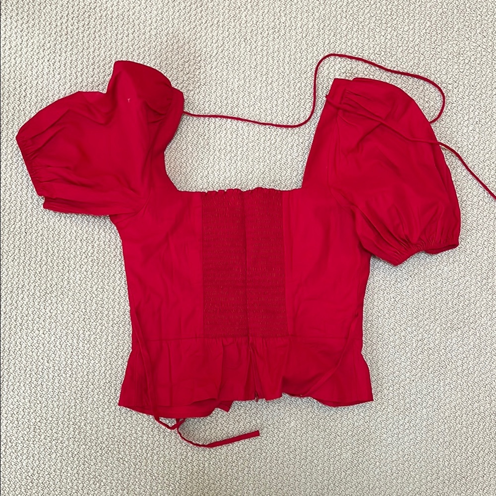 Red Puff Sleeve Women's Top - Picture 3 of 3